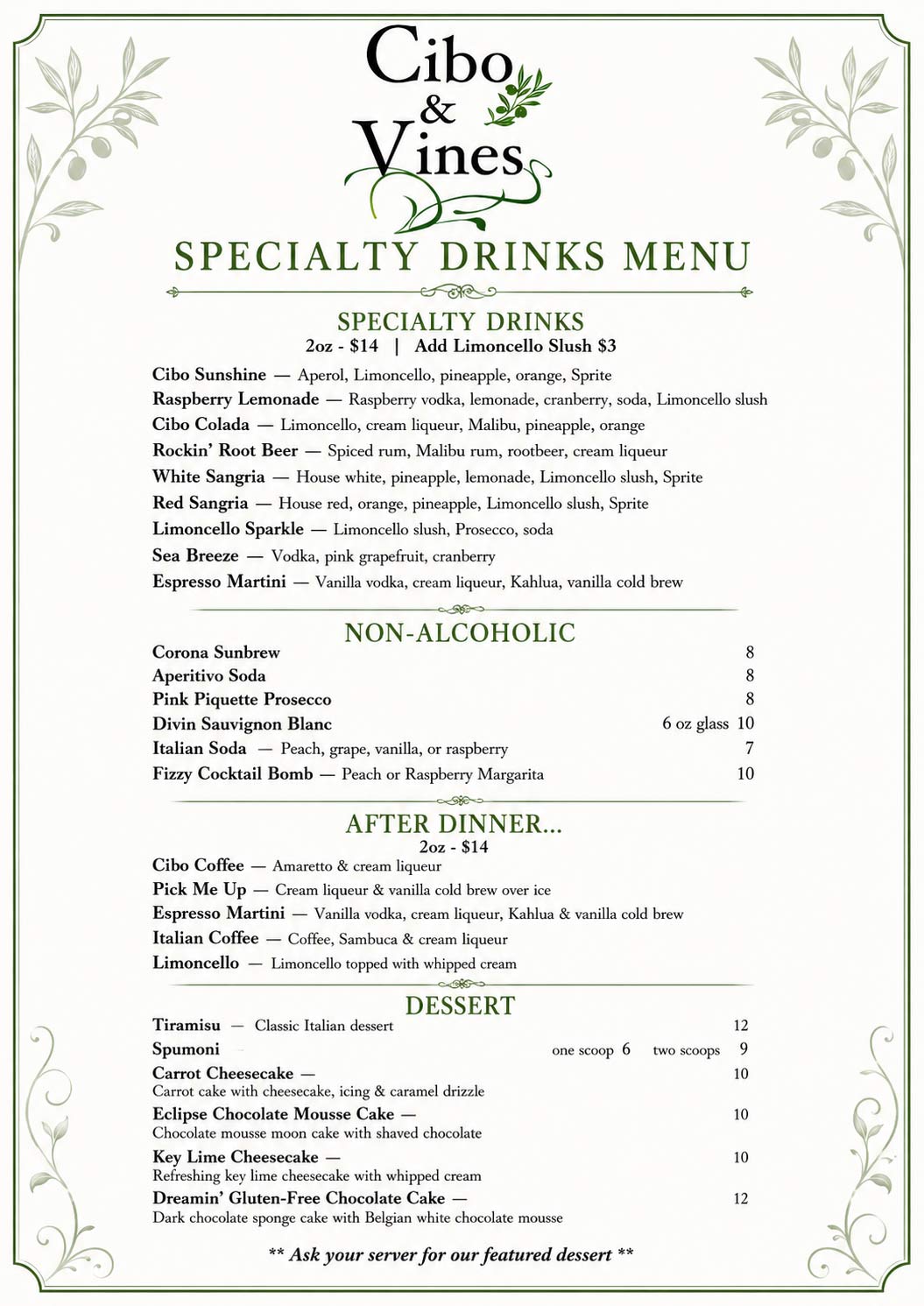 image of drinks menu part 2